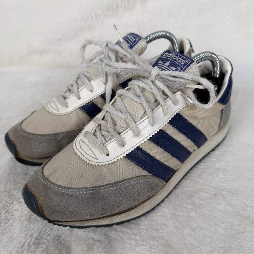 Vintage Adidas Made in Philippines Blue Gray Nylon Suede Sneakers Retro 80s 90s